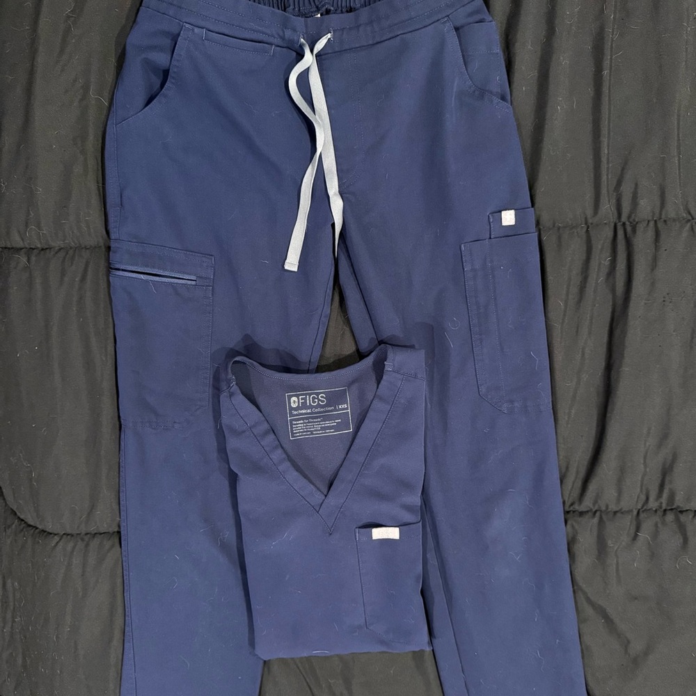 Figs Navy Scrub Set — V-Neck Top